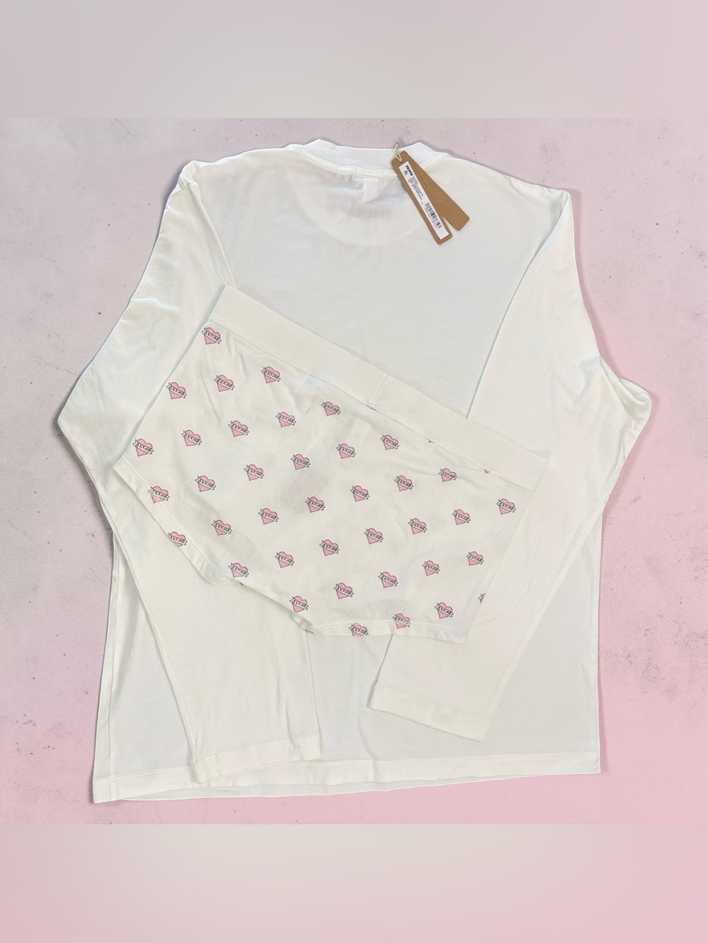 💓SKIMS Boyfriend Long Sleeve & Boxer Set | Marble Heart Banner | M | NWT - Picture 8 of 9